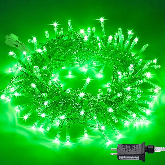 JMEXSUSS Connectable 100 LED Green Halloween Lights, 8 Modes Plug-in Green Christmas Lights Indoor, 33ft Clear Wire Twinkle String Light Outdoor for Halloween Christmas Tree Xmas Decor-VerdiqueGarden