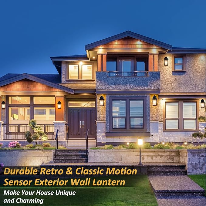 Motion Sensor Outdoor Wall Light - Black Dusk to Dawn Outdoor Lighting, LED Waterproof Exterior Light Fixture, Modern Porch Light Outside Wall Mount for House Patio Garage Garage, Anti-Rust-VerdiqueGarden