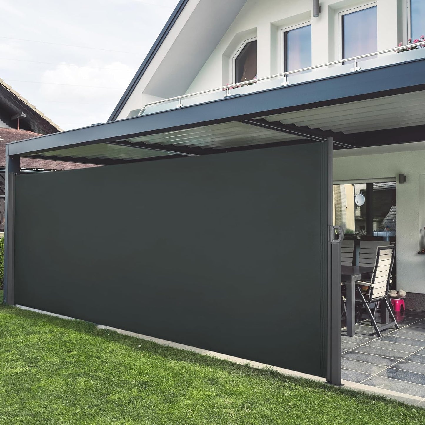 Macrout Retractable Side Awning for Patio & Balcony – Waterproof UV-Resistant Outdoor Privacy Screen, Folding Wind Block for Deck, Porch, Garden (Dark Grey, 118" x 63")-VerdiqueGarden
