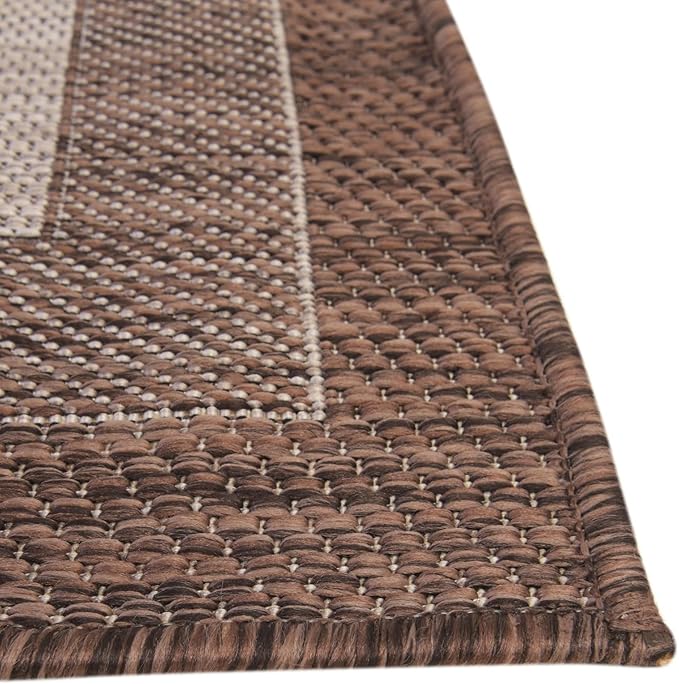 Unique Loom Outdoor Border Collection Area Rug - Soft Border (9' x 12' Rectangle, Brown/ Ivory)-VerdiqueGarden