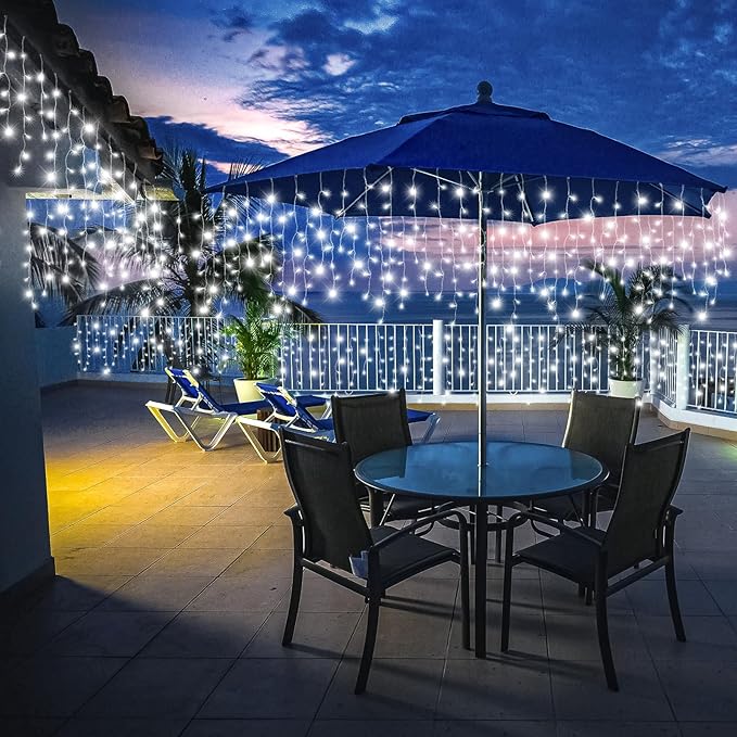 Icicle Christmas Lights, 98FT 1216 LED Icicle Lights for Outside with 228 Drops, 8 Modes Waterproof Twinkle String Lights for House Bedroom Wedding Holiday Decorations, White-VerdiqueGarden