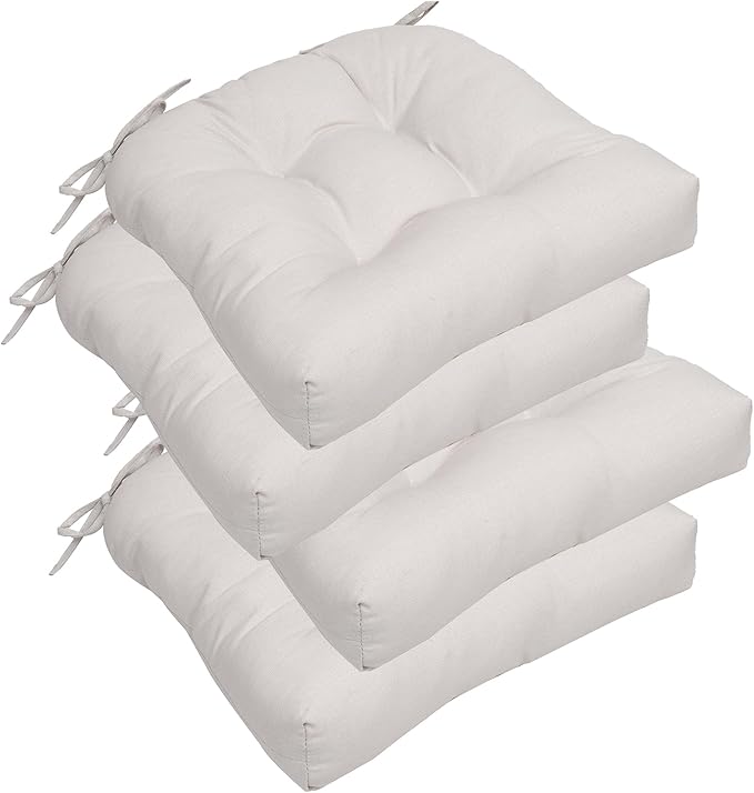 RACE LEAF Patio Chair Cushions 17x17 Inch 4 Pack, Thickened Outdoor Seat Cushions Water Resistant with Non-Slip Ties & Stain Resistant Tufted Design (Beige)-VerdiqueGarden