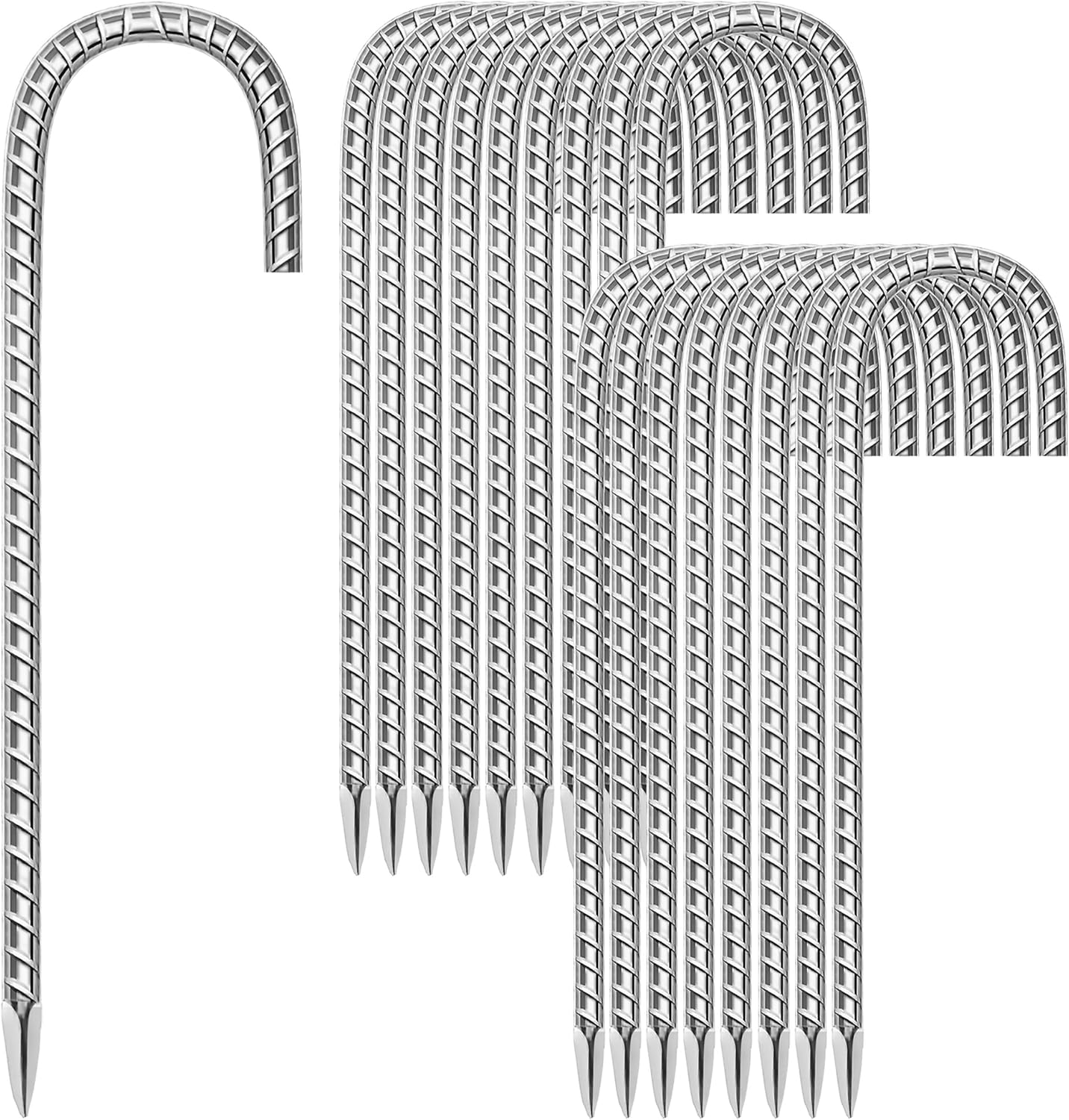 18 Pack Ground Garden Rebar Stakes Rebar 12 Inch Anti-Rust Galvanized Steel J Shape Hook Heavy Duty Ground Anchors for Tents, Position Kits,Fences, and Trampolines Landscape Fabric-VerdiqueGarden