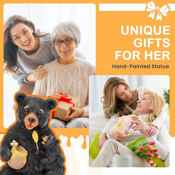 GIGALUMI Solar Garden Statues Loving Bear Figurine Lights for Outside, Yard Decorations Outdoor, Garden Decor Unique Birthday Housewarming Gifts for Mom, Women, Black-VerdiqueGarden