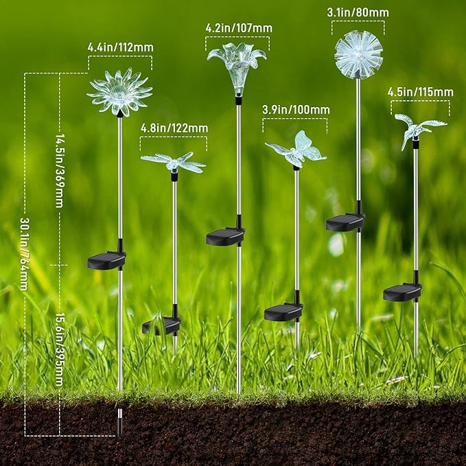 Solar Garden Lights Outdoor - 6 Pack LED Figurine Stake Lights, Color Changing Landscape Lighting, Halloween Decorative Flower Lights Solar Powered Waterproof for Patio Yard Pathway, Housewarming Gift-VerdiqueGarden