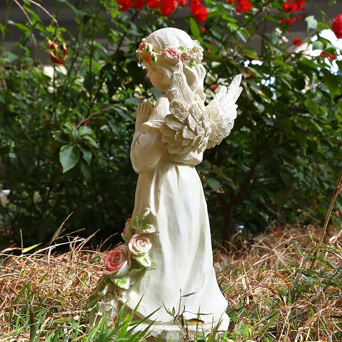 Garden Decor Angel Statue, Outdoor Patio Garden Sculptures & Statues, Solar Yard Decorations Lawn Ornaments Figurines for Outside-VerdiqueGarden