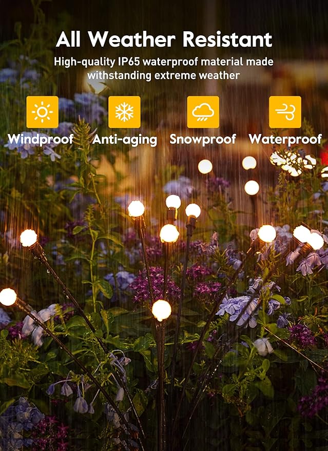 Brightown Solar Garden Lights - 4 Pack 12 LED Firefly Lights, Sway by Wind, Waterproof, Warm White-VerdiqueGarden