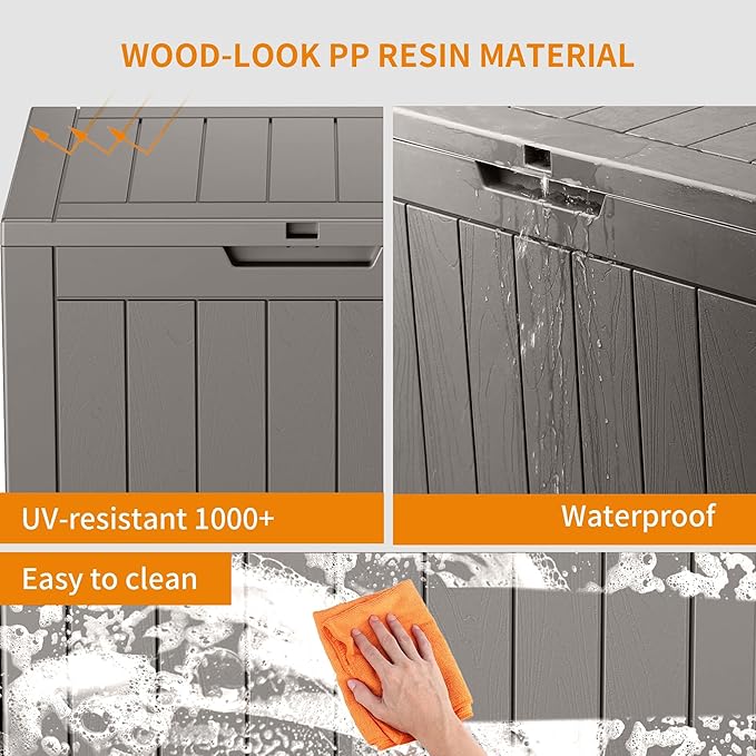 31 Gallon Resin Deck Box, Lockable Patio Outdoor Storage Box for Furniture, Garden Tools and Tools Storage, Waterproof Outside Storage Boxes - Grey-VerdiqueGarden