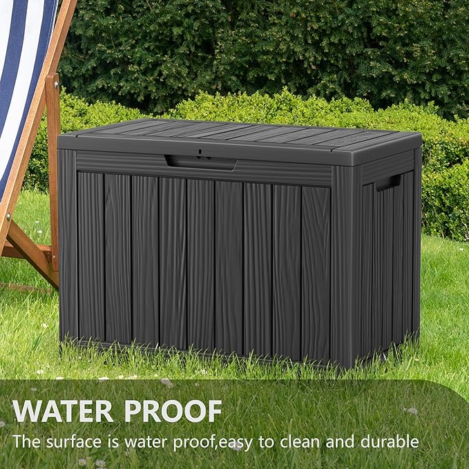 45 Gallon Waterproof Outdoor Storage Box,Resin Deck Box,Lockable Outside Storage Box Container for Patio Furniure,Garden,Tools (45 Gallon,Black)-VerdiqueGarden