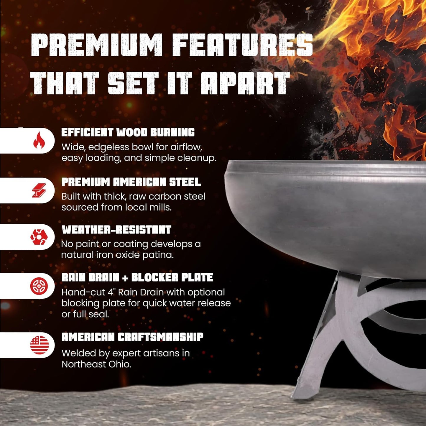 Liberty Fire Pit – Ohio Flame Wood Burning Outdoor Fire Pit - 48" Diameter with Curved Base (Made in USA)-VerdiqueGarden