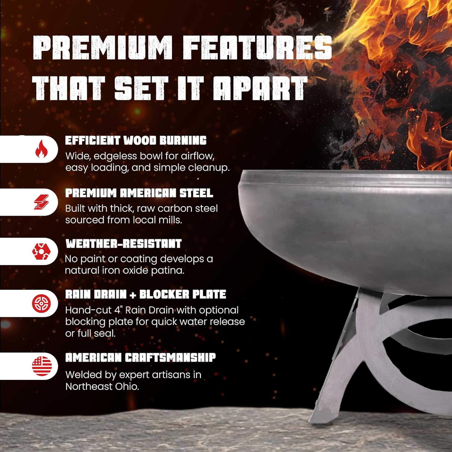 Liberty Fire Pit – Ohio Flame Wood Burning Outdoor Fire Pit - 48" Diameter with Curved Base (Made in USA)-VerdiqueGarden