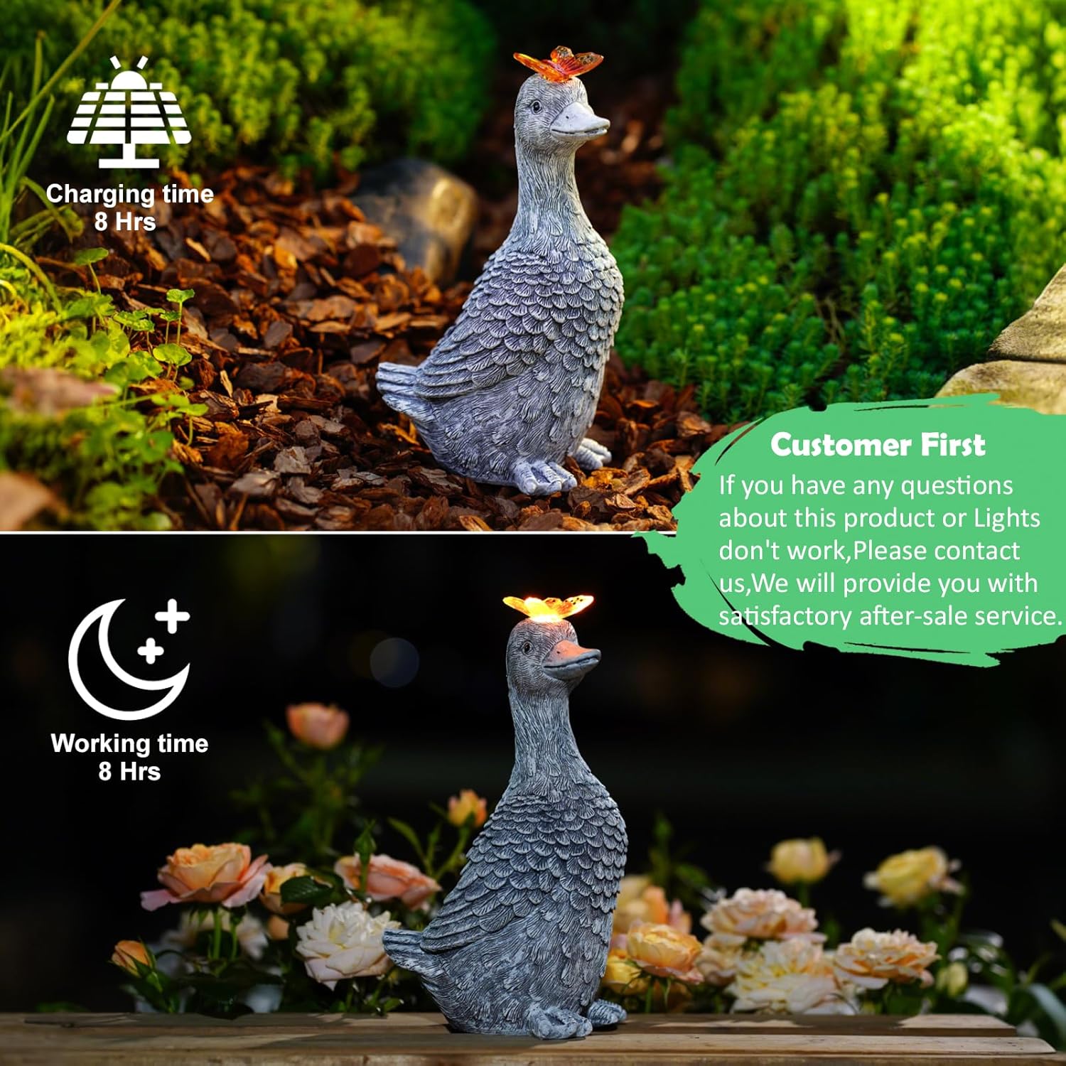 Solar Garden Statue Goose Figurine – Outdoor Decoration with Butterfly for Garden Yard Lawn Home Decor Outside : Unique Gifts for Mom Grandma-VerdiqueGarden