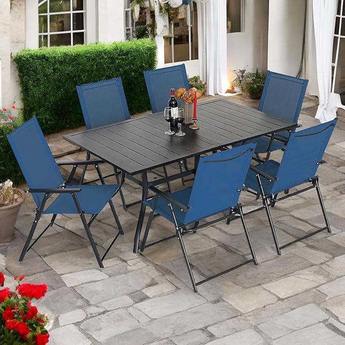 Outdoor Patio Table for 6 Person, Patio Dining Rectangle Table with 1.57" Umbrella Hole for Garden Lawn Backyard Parties, Black Metal Frame 63" L x 38" W x 28" H-VerdiqueGarden