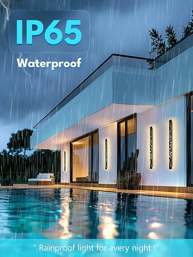 Modern Outdoor Wall Lights 39.4inch LED Long Wall Sconce 3000K Ginkgo Hollow Design Wall Mount Porch Lights 32W Exterior Lighting Fixtures for Patio Balcony Terrace Garden-VerdiqueGarden