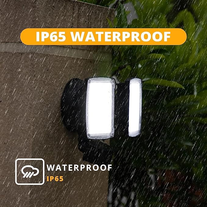 UME 19W LED Flood Light Motion Sensor Outdoor, 2 Adjustable Head, 2000LM, 5000K, IP65 Waterproof, Dusk to Dawn Security Light with Photocell for Exterior,Outside,Garage,House(Black)-VerdiqueGarden