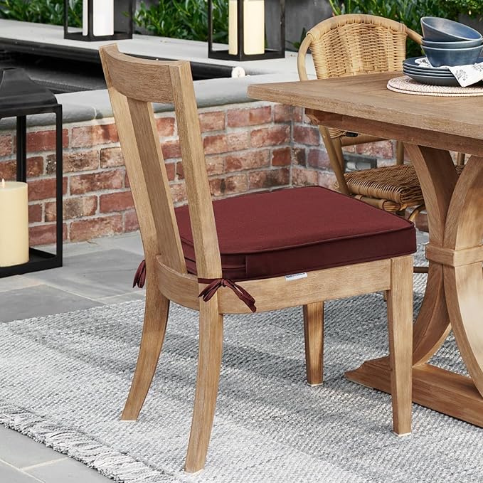 Sunbrella Round Corner Seat Cushions, 17" x 16" x 2", Set of 4, Indoor Outdoor Water Repellent Universal Chair Pads with Ties for Patio Furniture, Garden Dining Chairs, Spectrum Brick-VerdiqueGarden