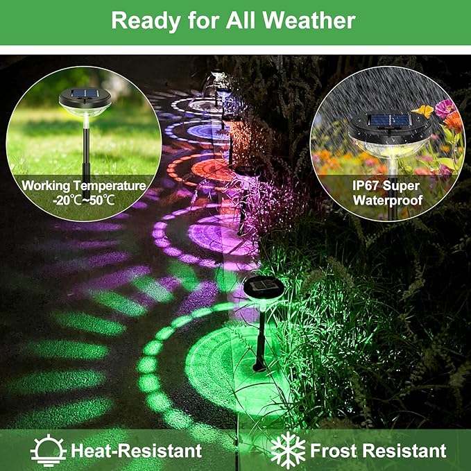 Bright Pathway Lights 2 Pack,Color Changing+Warm White LED Solar Lights Outdoor,IP67 Waterproof Solar Powered Garden Lights for Path Walkway Yard Backyard Lawn Landscape Decorative-VerdiqueGarden