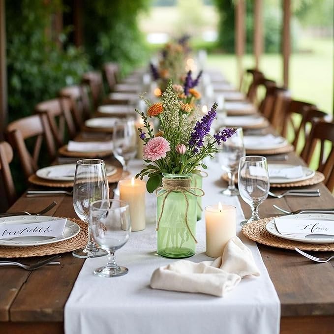 Vintage Glass Flower Vase，6 Pack Green Farmhouse Glass Centerpiece Vases Mason Jars for Weddings, Parties & Home Decor Bulk (6,Green)-VerdiqueGarden