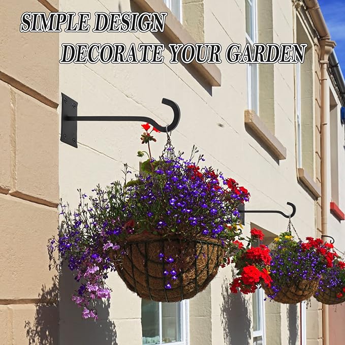 10inch Heavy Duty Plant Hangers Outdoor or Indoor Bird Feeder Hanger Shepherd Hooks 2pcs Black Metal Wall Hook for Hanging Plant Bracket, Lantern, Flower Basket, Wind Chimes-VerdiqueGarden