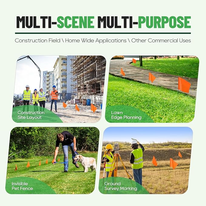 Zozen 50Pack Fluorescent Orange Marking Flags, Writable/15x4x5 Inch, Yard Flags for Lawn & Irrigation & Landscape & Sprinkler & Survey & Dog Training.-VerdiqueGarden