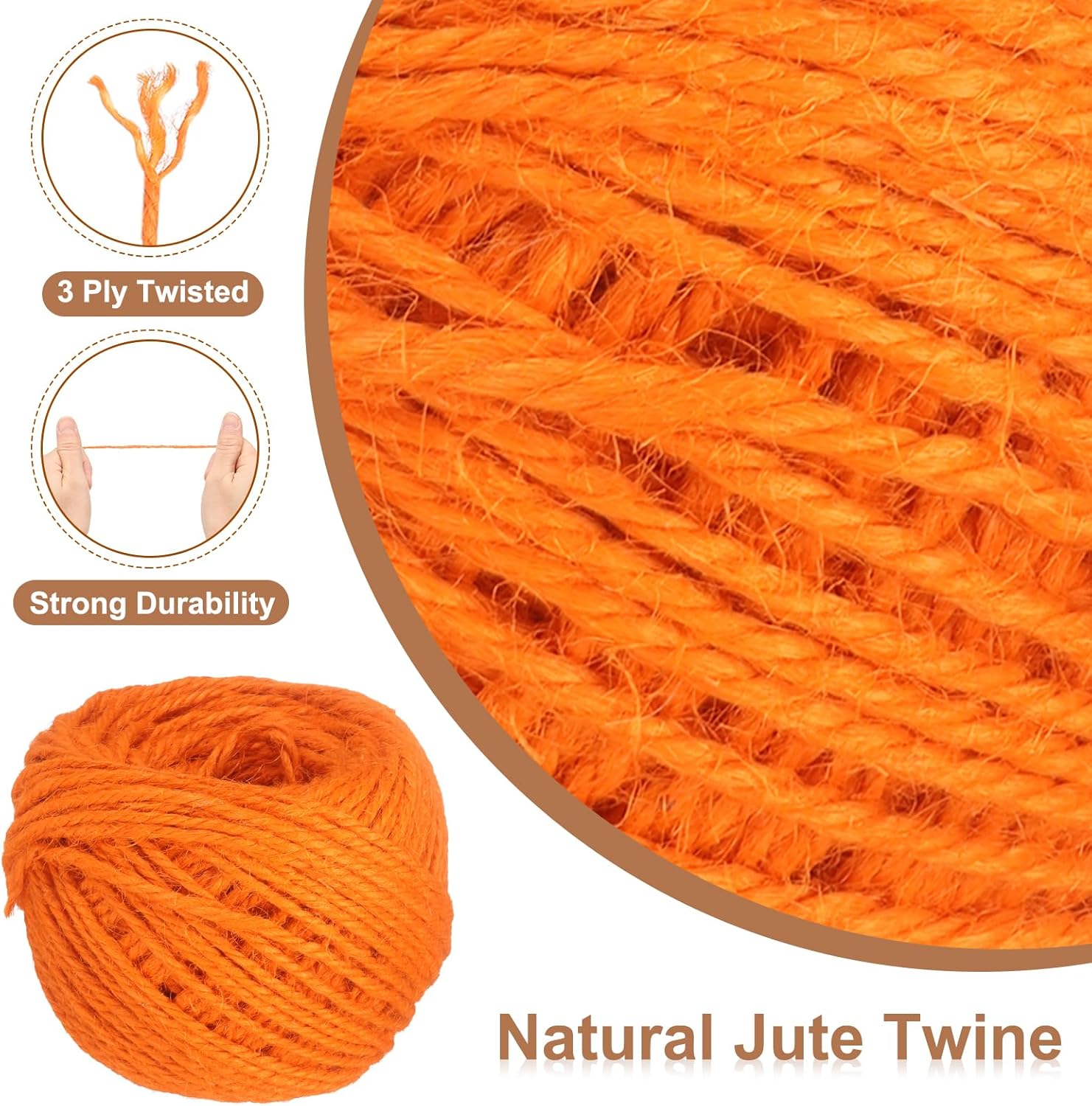 uxcell 164 Feet Natural Jute Twine String,3mm Thin Garden Twine Rope Colored Plant String Cord for DIY Art Crafts Gift Wrapping Decoration Packing Gardening Plant Hanger,Orange-VerdiqueGarden