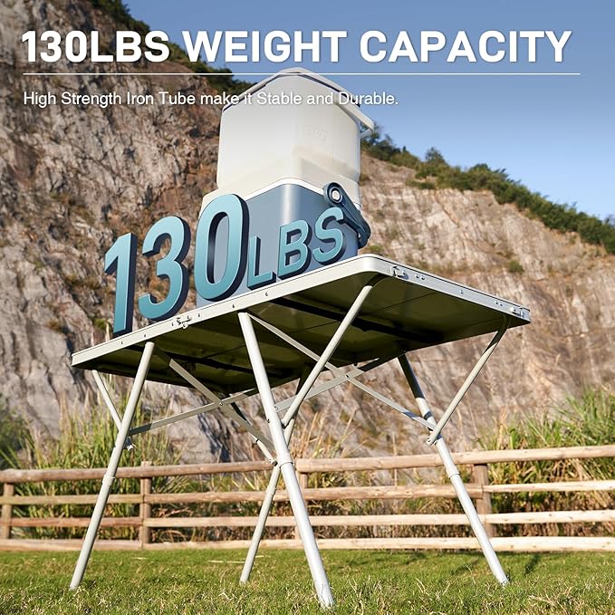 EVER ADVANCED Large Camping Table for 4-6 Person, Portable Folding Aluminum Table with Carrying Handle, Suitable for BBQ, Picnic, Camping and Indoor Use, Support up to 130LBS, Silver-VerdiqueGarden