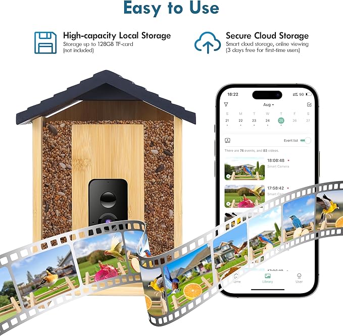 Bird Feeder, 5MP Solar-Powered Smart Bird Feeder with Camera, AI Identifies Birds 10000+, 2.4GHz, Color Night Vision, Instant Notification, Easy to Use, 1.5L Birds Feeders for Outdoor, Yard-VerdiqueGarden