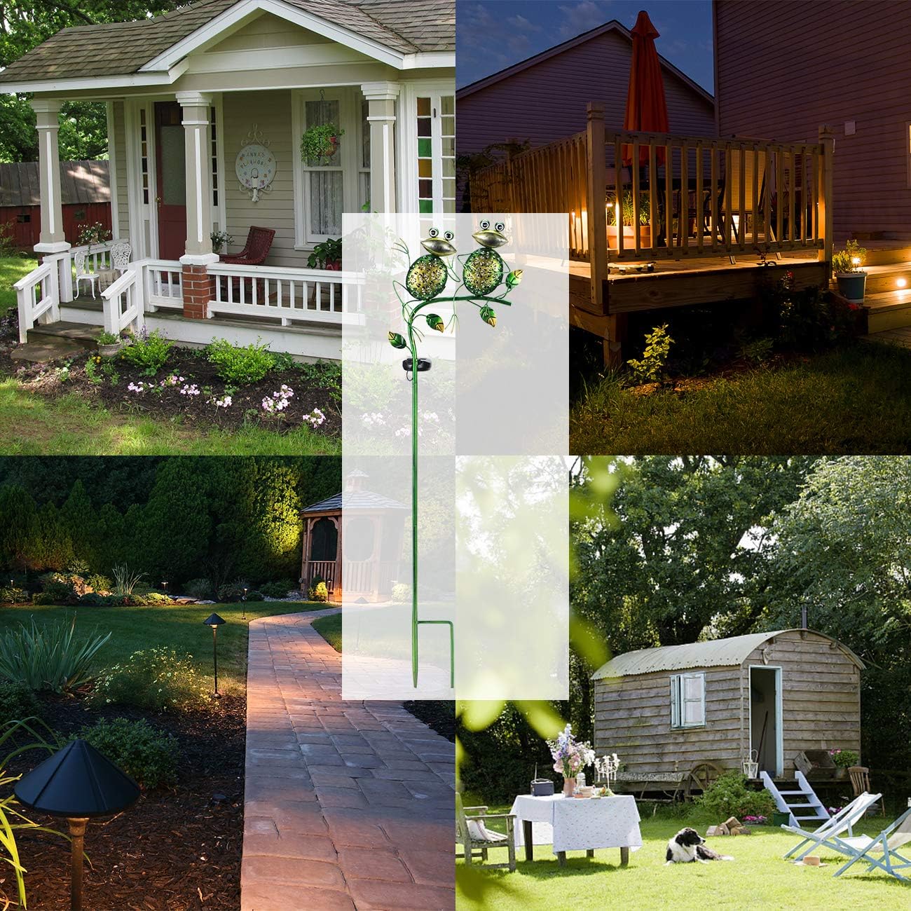 Afirst Solar Lights Outdoor Decorative Metal Sitting Frogs Hollow Out White LED Metal Waterproof Garden Stake Lights for Walkway Pathway Lawn Patio Yard Decorations-VerdiqueGarden