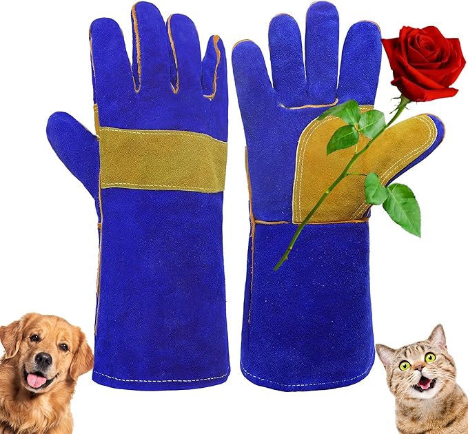 HANDLANDY Animal Handling Gloves, Falconry Cat Glove Bite Proof, Thorn Proof Rose Pruning Gardening Gauntlets (Royal blue, 14 Inches)-VerdiqueGarden