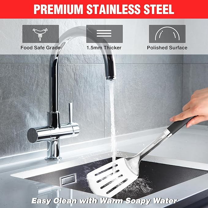 Grill Accessories Heavy Duty BBQ Set Gifts for Men/Women - Premium Stainless Steel Spatula, Fork, Brush & Tongs, Barbecue Utensils Tool Kit Gift for Grilling Lover Outdoor-VerdiqueGarden