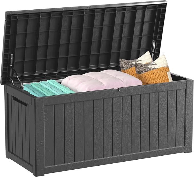 200 Gallon Outdoor Storage Box Waterproof Lockable Resin Deck Box Large, Patio Storage Bin for Pool Accessories Cushion Furniture, Garden Tools, UV-Resistant Outside Delivery Black-VerdiqueGarden