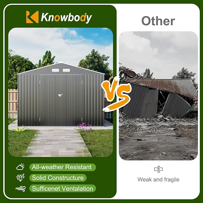 12x10 FT Metal Sheds & Outdoor Storage: Heavy Duty Garden Sheds with Dual Transparent Panels, DIY-installable Windows & Lockable Doors, Weatherproof Tool Shed for Backyard, Garden, Patio, Grey-VerdiqueGarden