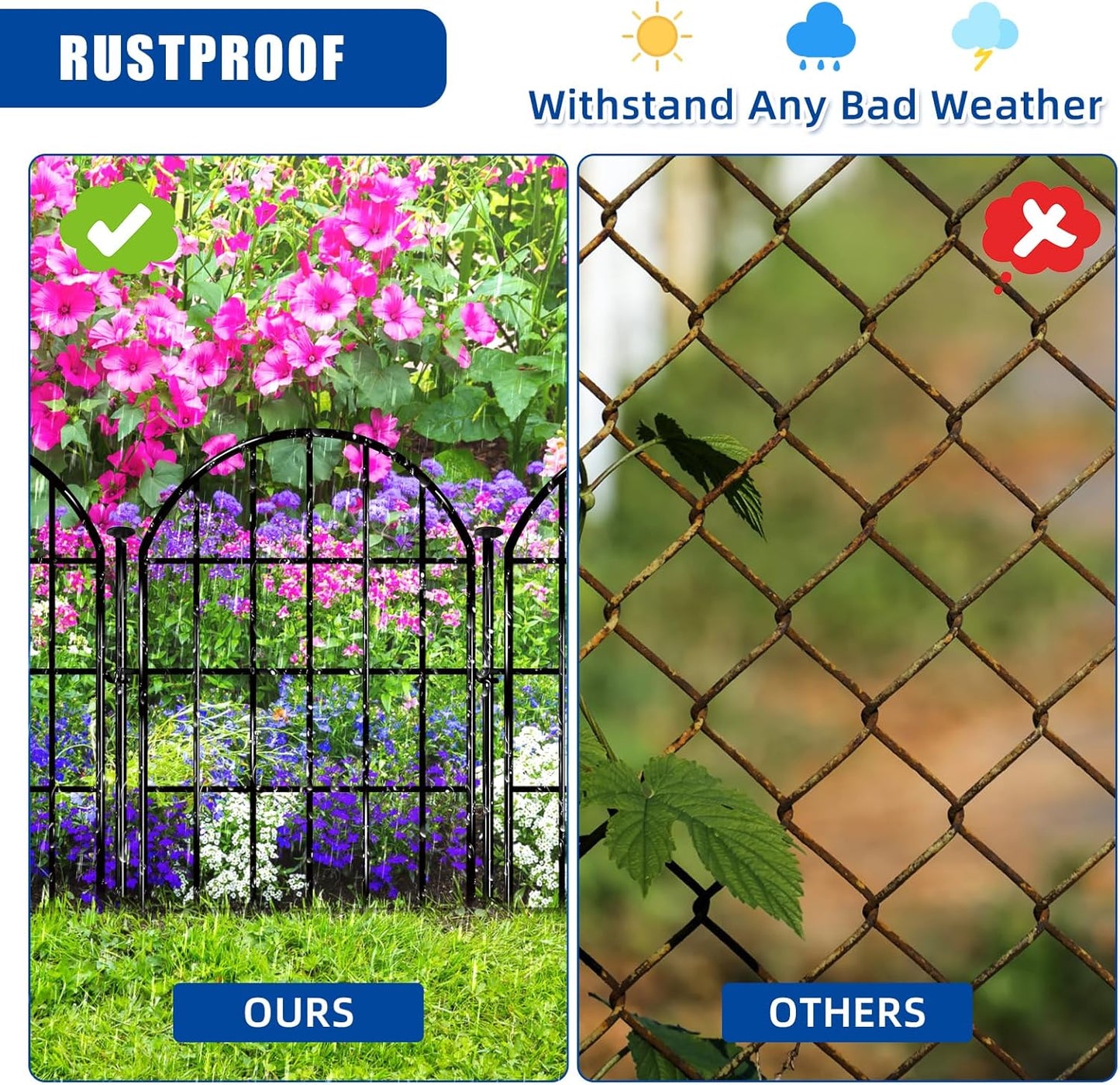 32 Pack Decorative Garden Fence, 17in X 34.6ft Arched No Dig Fence Border, Garden Edging Border, Rustproof Metal Animal Barrier with Ground Stake for Dog, Rabbit, Outdoor Yard Patio Decor-VerdiqueGarden