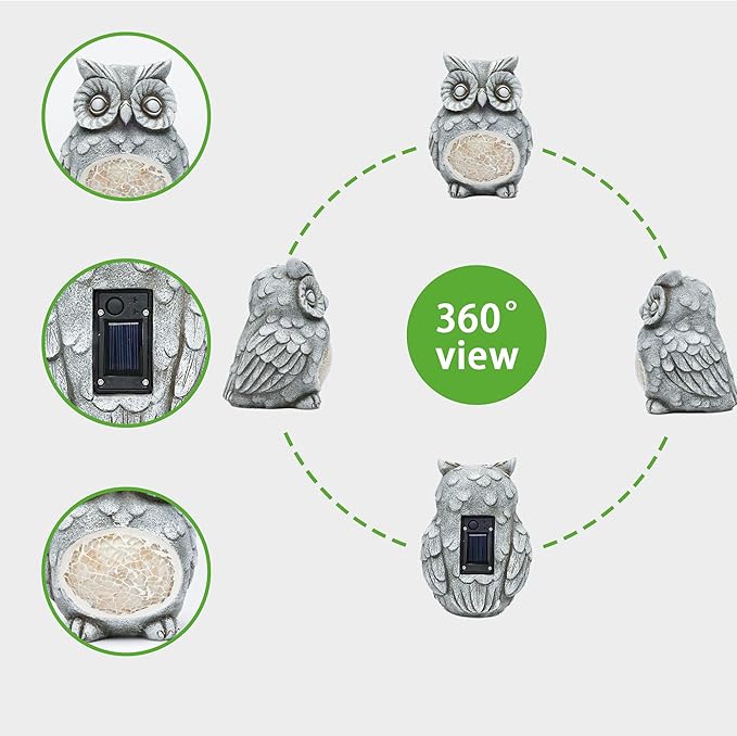 Solar Owl Garden Statues Outdoor Decor Resin Owl Figurine with Solar Light for Patio,Balcony,Yard,Lawn Ornament,Perfect Garden Gift-VerdiqueGarden