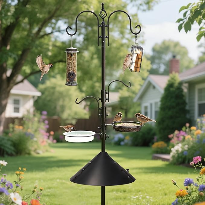 ERYTLLY Bird Feeders Bird Feeding Station Kit Bird Feeding Pole Wild Bird Feeder Hanging Kit with Squirrel Guard Baffle Suet Cage Tube Bird Feeder Planter Hanger Multi Feeder for Attracting Wild Birds-VerdiqueGarden