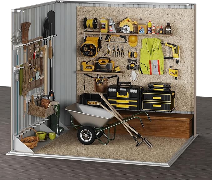 Aoxun 5x3 FT Shed Outdoor Waterproof Storage Shed Metal Garden Shed with Lockable Doors & Slooping Roof for Backyard, Patio, Poolside (Brown)-VerdiqueGarden