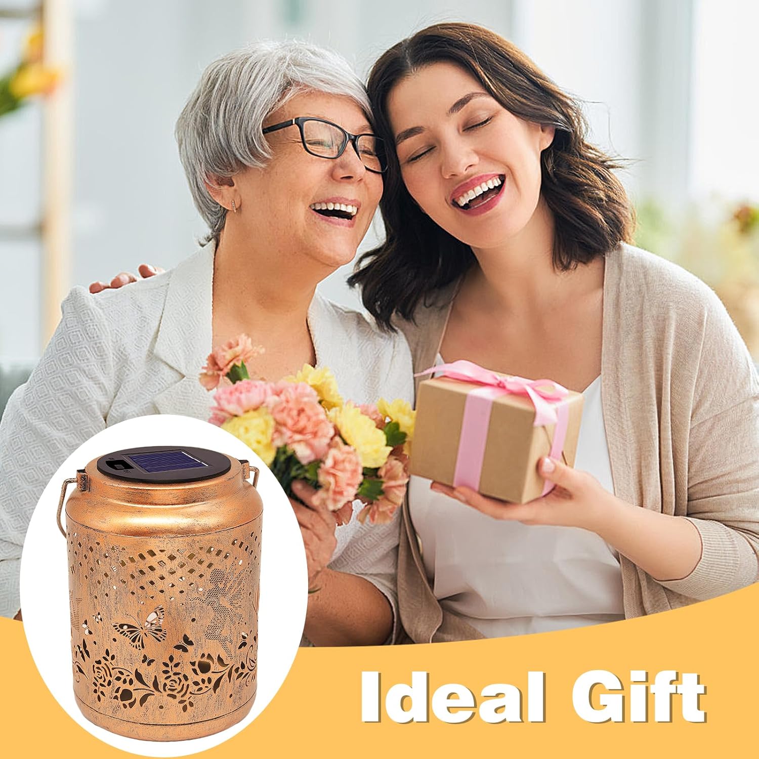 Solar Lanterns Outdoor Hanging Lantern Lights, Fairy Butterfly Metal Decor Lantern Waterproof Solar Lights LED Decorative Outside for Garden Yard Patio Lawn Birthday Gifts for Mom Grandma Women-VerdiqueGarden