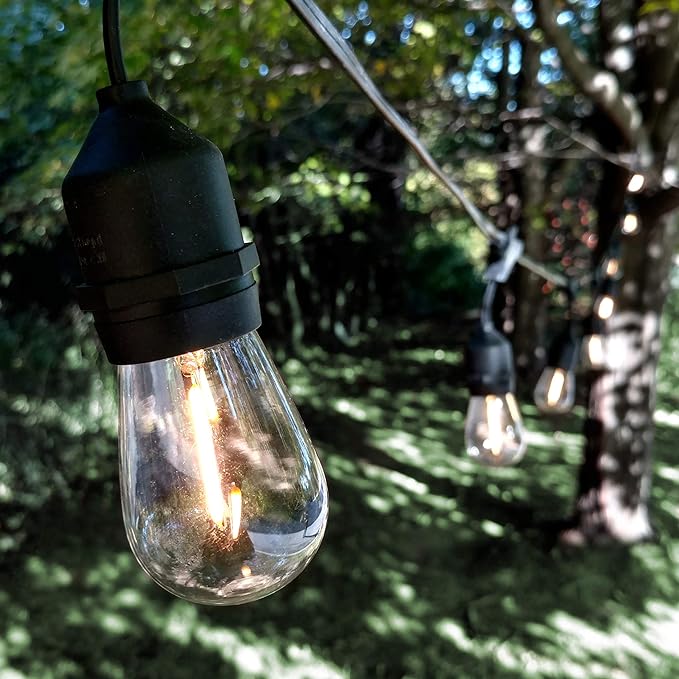 Hometown Evolution, Inc. 50 Foot E26 LED Outdoor Commercial String Lights with 25 Suspended Sockets and S14 LED Filament 1 Watt Bulbs-VerdiqueGarden