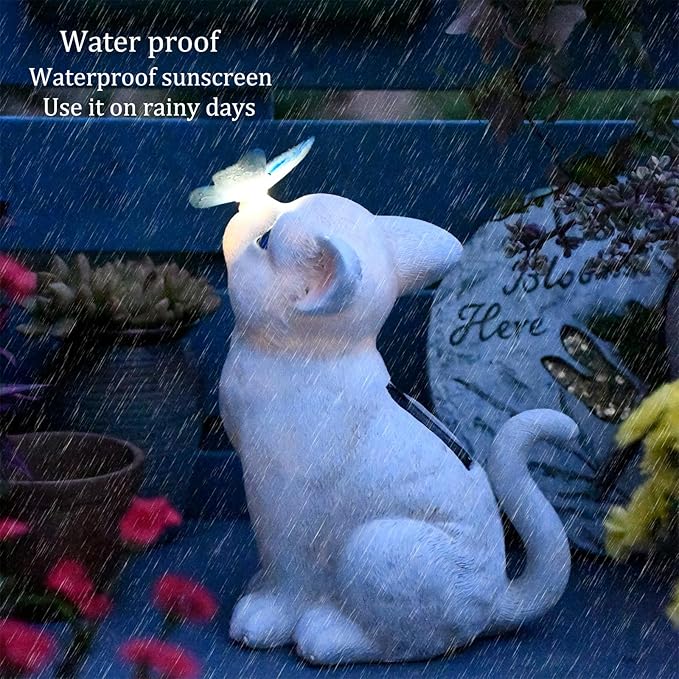 Cat Garden Figurines Outdoor Decor Solar Statue with LED Lights for Patio Lawn Yard Art Decoration Housewarming Garden Gift-VerdiqueGarden