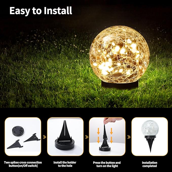 Solar Globe Lights Outdoor Waterproof-Solar Balls Garden-Cracked Glass Ball Solar Lights Outdoor-Solar Orbs Outside-Outdoor Decorations Patio & Yard Lawn Backyard Decor (GUO-XBQ-2-2-2)-VerdiqueGarden