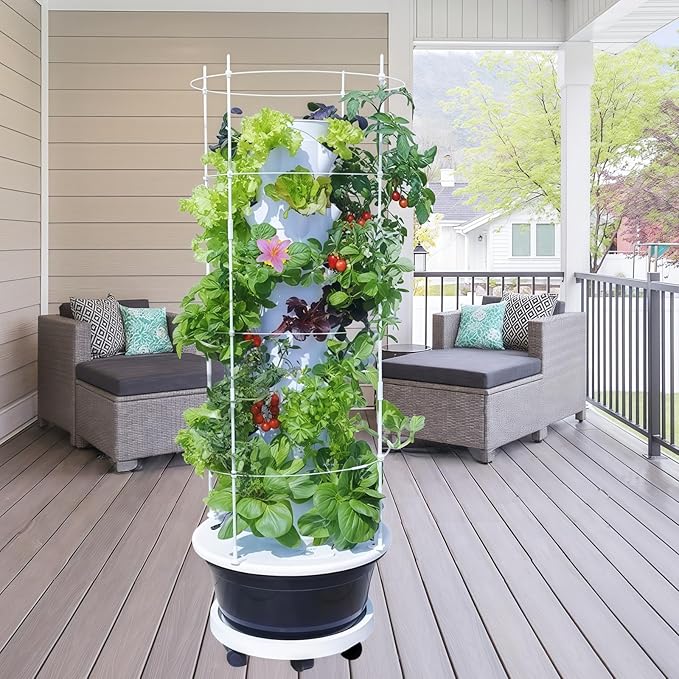 Hydroponic Growing System Kit,Indoor&Outdoor Vertical Hydroponic Growing Garden for Leafy Greens & Herbs, 28 Plant Sites with Climbing Trellis, Energy-Efficient Kit-VerdiqueGarden