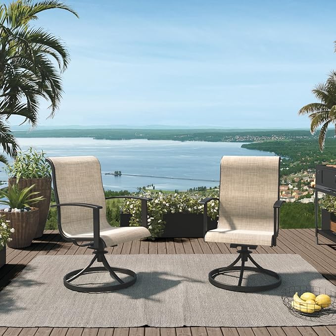 Grand patio Outdoor Swivel Dining Chairs 4-Piece Patio Dining Chairs Set Mesh Sling Patio High Back Swivel Rockers, Mixed Coffee-VerdiqueGarden