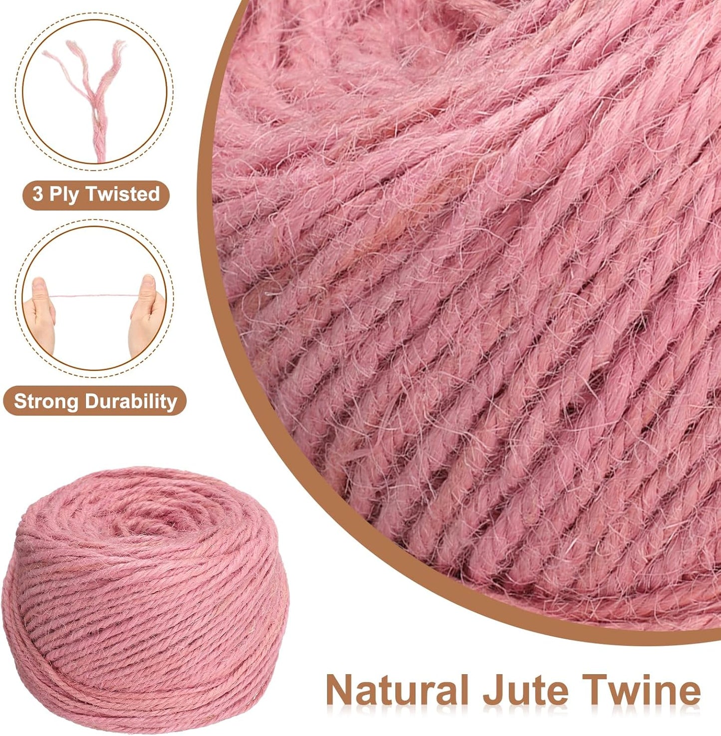 uxcell 328 Feet Natural Jute Twine String,3mm Thin Garden Twine Rope Colored Plant String Cord for DIY Art Crafts Gift Wrapping Decoration Packing Gardening Plant Hanger,Pink-VerdiqueGarden