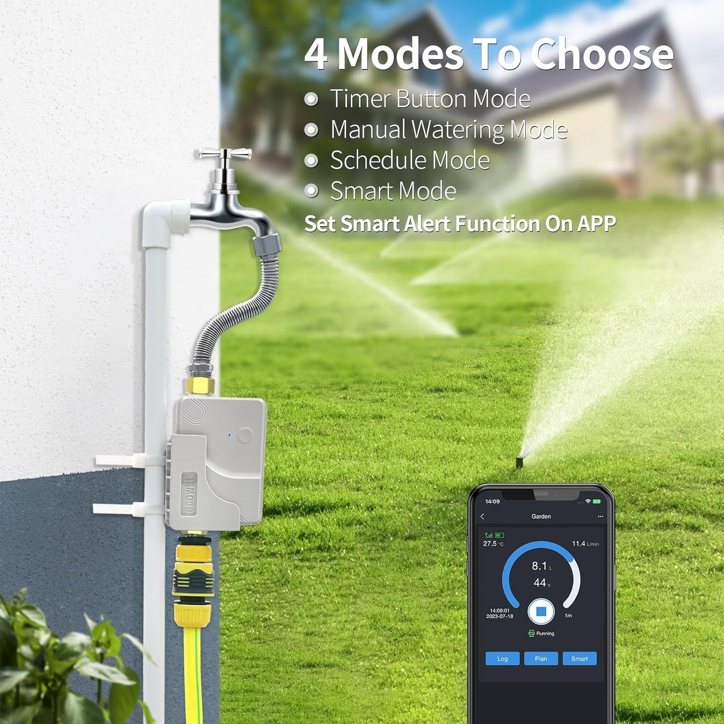 ECOWITT Wittflow Sprinkler Timer, WFC01 Smart Watering Timer, BSP Thread, Need to Connect to GW2000 Wi-Fi Hub, Built-in Water Flow Meter and Temperature Sensor, Intelligent Irrigation-VerdiqueGarden