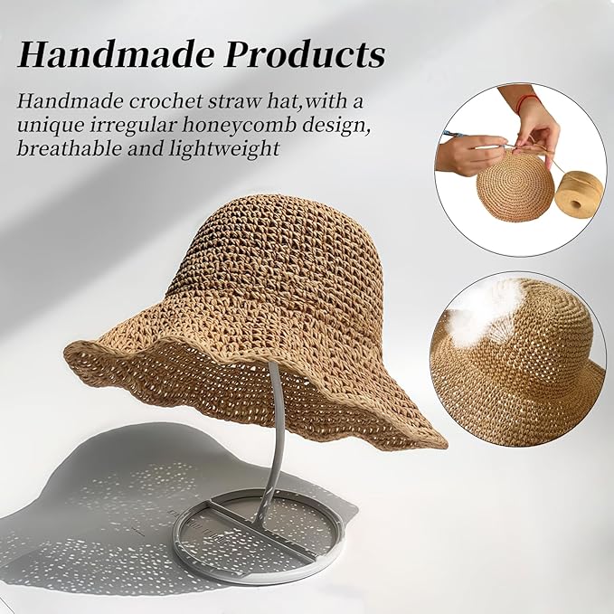 Floppy Big Beach Straw Hats for Women Foldable Summer Wide Brim Packable Sun Hat Womens Travel Straw Fedora Hat-VerdiqueGarden