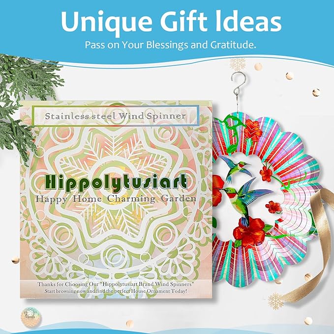 Hummingbird Wind Spinner,Hummingbird Gift for Women/Mother/Father,12In Stainless Steel 3D Wind Spinner Hanging Kinetic Yard Garden Christmas Ornaments,Outdoor & Indoor Wind Sculptures-VerdiqueGarden