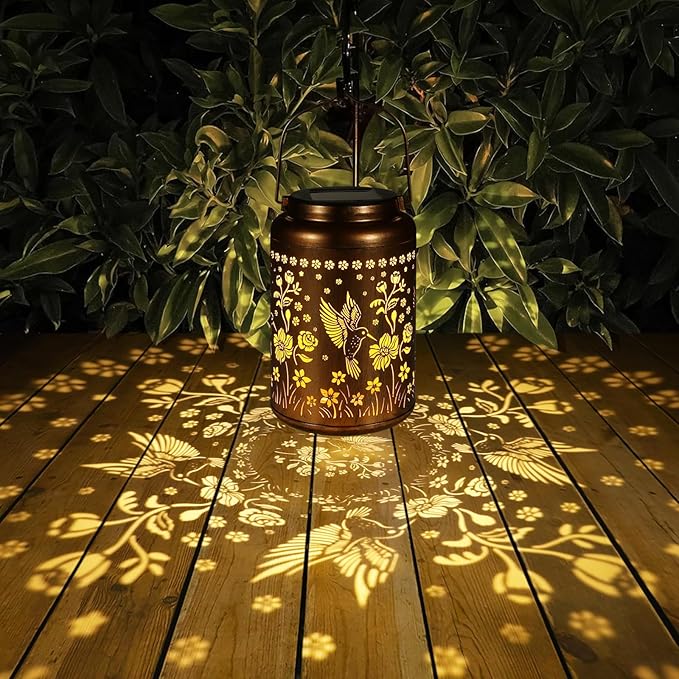 2 Pack Solar Lanterns Outdoor Waterproof, Hummingbird Garden Decor Gifts for Women Mom Grandma Hanging Solar Lights Metal Solar Decoration Outside for Yard, Patio, Lawn, Pathway, Landscape-VerdiqueGarden