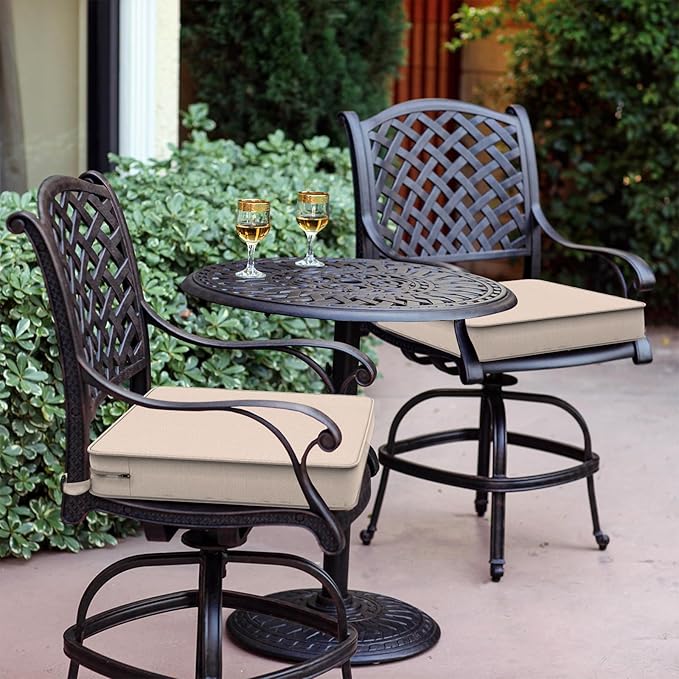 LVTXIII Patio Chair Cushions 19"x19"x3", Water-Repellent Outdoor Seat Cushions for Patio Furniture, Square Chair Pads with Ties for Home Garden Decoration, Set of 2, Beige-VerdiqueGarden