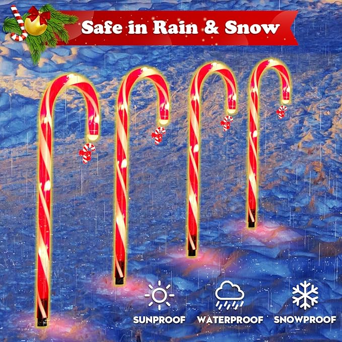 12 Pack Christmas Candy Cane Lights Outdoor Solar Pathway Lights Christmas Decorations Waterproof Driveway Walkway Markers Yard Garden Home Xmas Decor, 2-in-1 Rechargeable Solar Power-VerdiqueGarden