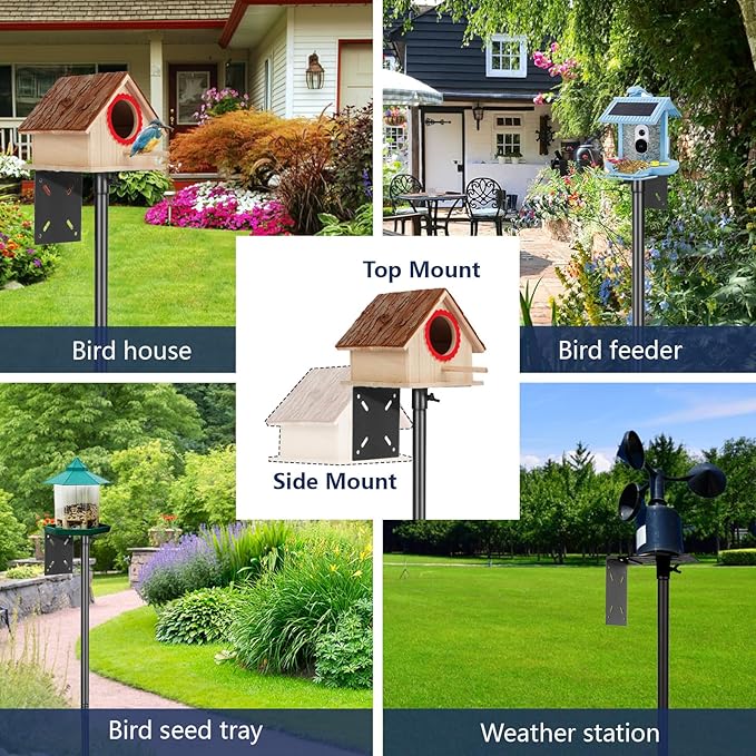 Smart Bird Feeder Pole - (32-92 Inch) Adjustable Bird House Pole Compatible with BirdBuddy, Outdoors Weather Station and Variety of Smart Birdhouse Styles, Heavy Duty Bird Feeder Stand Mount Kit-VerdiqueGarden